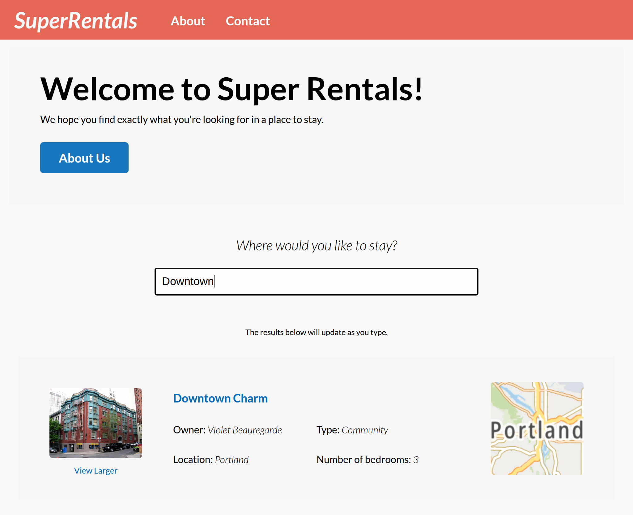 Search functionality in the Super Rentals app